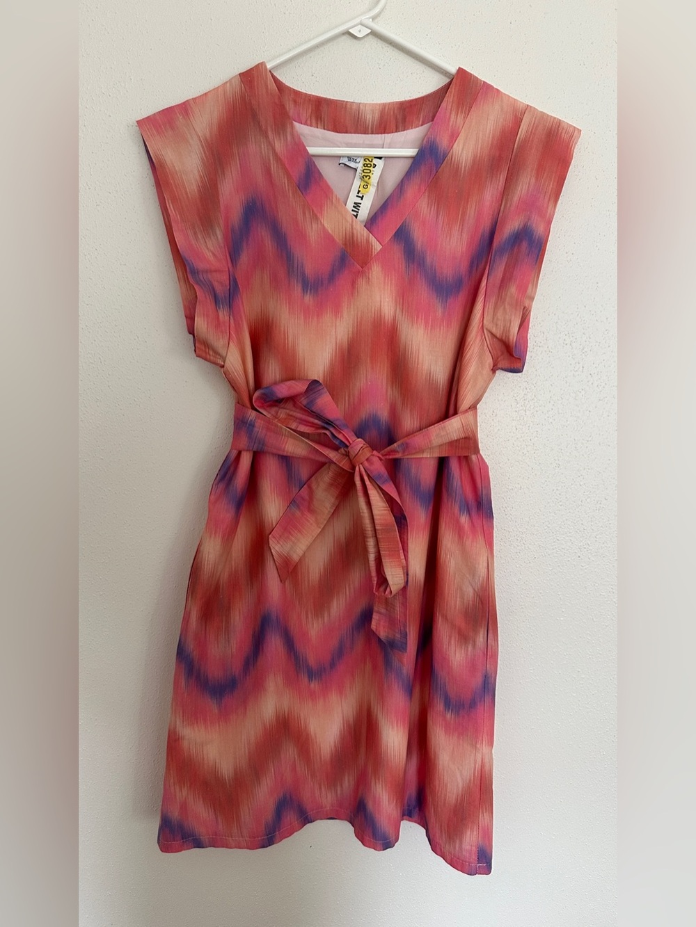 Willa Story 100% Cotton Lined Zigzag Ikat V-Neck Dress Pink Purple Small EUC